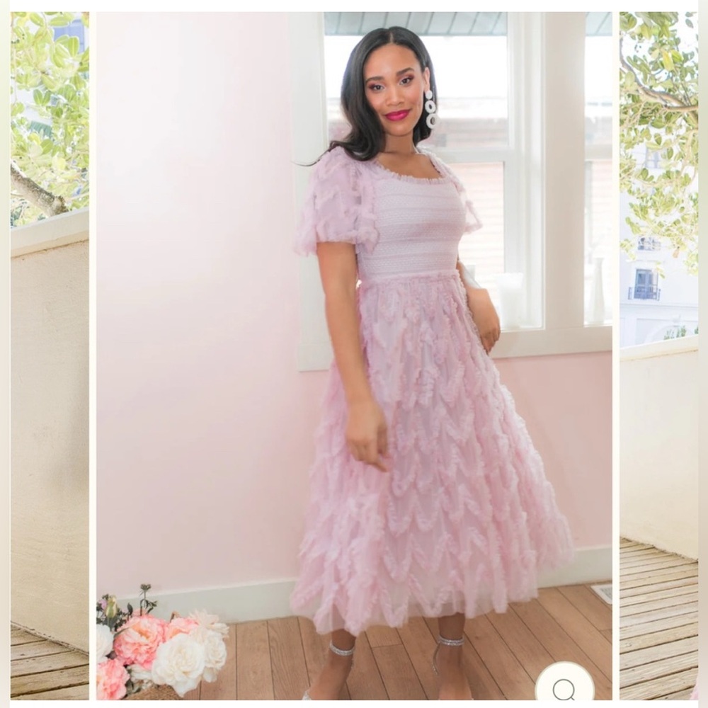 Ivy City Co Pink Ruffled Midi Dress